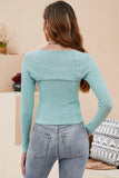 Scoop Neck Long Sleeve Knit Top - Trendsi