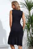 Decorative Button Split Ribbed Sleeveless Knit Dress - Trendsi