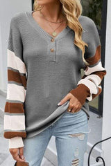 Color Block V-Neck Dropped Shoulder Sweater - Trendsi - Flyclothing LLC