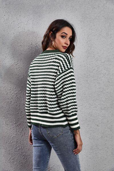 Striped V-Neck Knit Top - Flyclothing LLC
