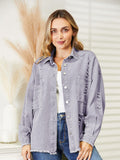 Distressed Raw Hem Denim Jacket - Trendsi