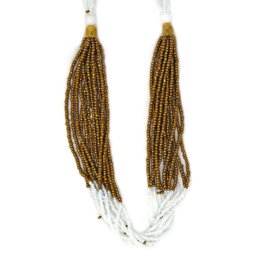 Multistrand Maasai Bead Necklace, White and Gold - Jedando
