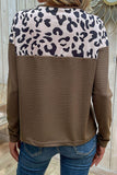 Leopard Buttoned Round Neck Drop Shoulder Top - Trendsi