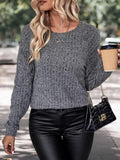 Round Neck Long Sleeve Knit Top - Trendsi