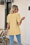 Eyelet Puff Sleeve V-Neck Top - Trendsi - Flyclothing LLC