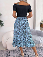 Printed Off-Shoulder Ruffle Hem Dress - Trendsi