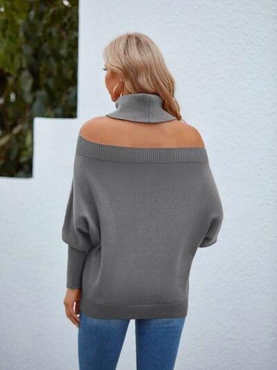 Off Shoulder Turtleneck Batwing Sleeve Sweater - Trendsi