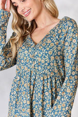 Heimish Full Size Floral Half Button Long Sleeve Blouse - Trendsi