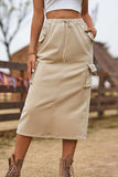 Drawstring Waist Slit Denim Skirt - Trendsi - Flyclothing LLC