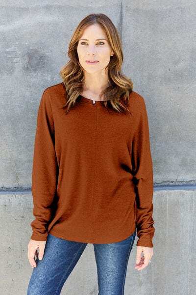 Double Take Full Size Round Neck Long Sleeve T-Shirt - Trendsi - Flyclothing LLC