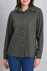 Collared Neck Button Up Denim Top - Trendsi