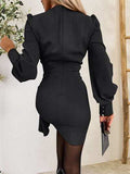 Surplice Lantern Sleeve Mini Dress - Trendsi - Flyclothing LLC