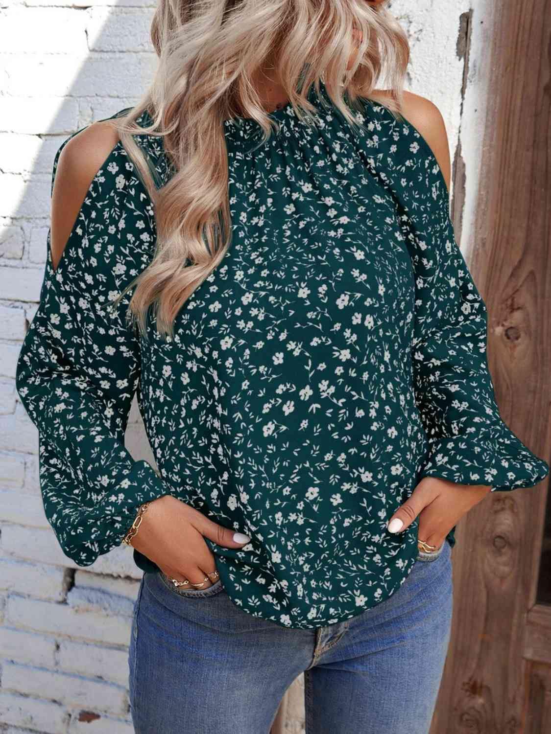 Floral Cold-Shoulder Blouse - Trendsi