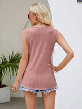 Eyelet Lace Detail V-Neck Tank - Trendsi - Flyclothing LLC