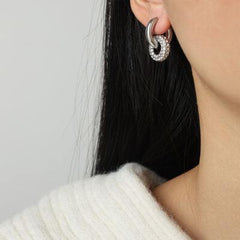 Titanium Steel Inlaid Zircon Double-Hoop Earrings - Trendsi