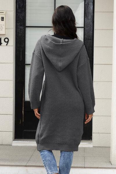 Button Up Long Sleeve Hooded Cardigan with Pockets - Trendsi