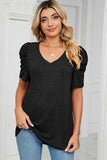 Heathered V-Neck Puff Sleeve T-Shirt - Trendsi - Flyclothing LLC
