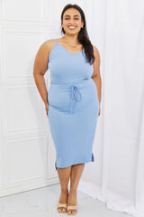Capella Flatter Me Full Size Ribbed Front Tie Midi Dress in Pastel Blue - Trendsi