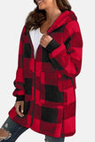 Double Take Full Size Plaid Long Sleeve Hooded Coat - Trendsi