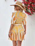 Striped Half Sleeve Tie Waist Mini Dress - Trendsi - Flyclothing LLC