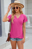 Eyelet Surplice Short Sleeve T-Shirt - Trendsi - Flyclothing LLC