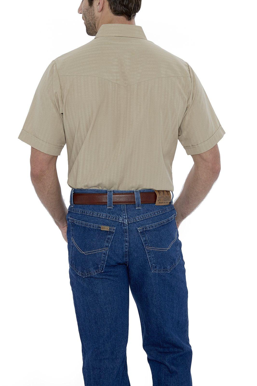 Ely Cattleman Mens S/S Khaki Tone On Tone Snap Shirt - Flyclothing LLC