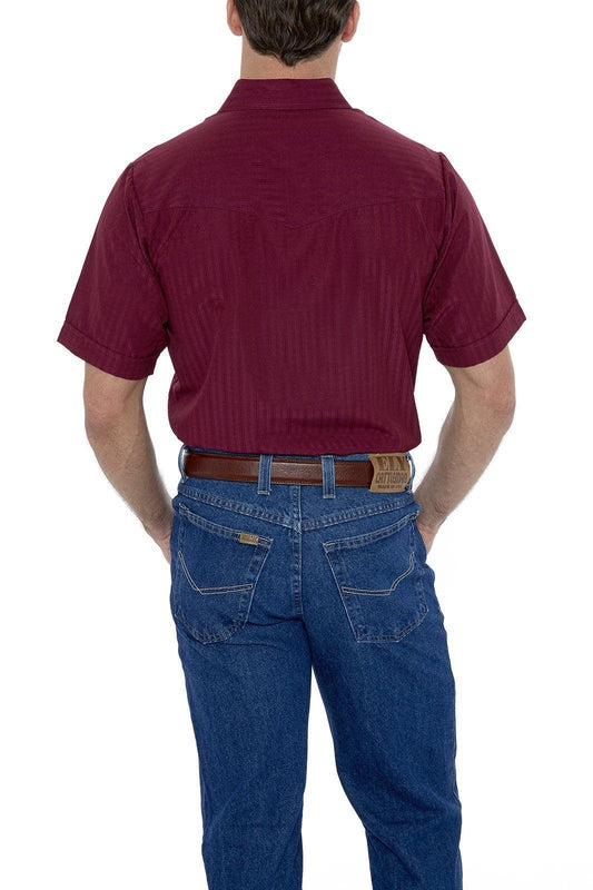 Ely Cattleman Mens S/S Burgandy Tone On Tone Snap Shirt - Ely Cattleman