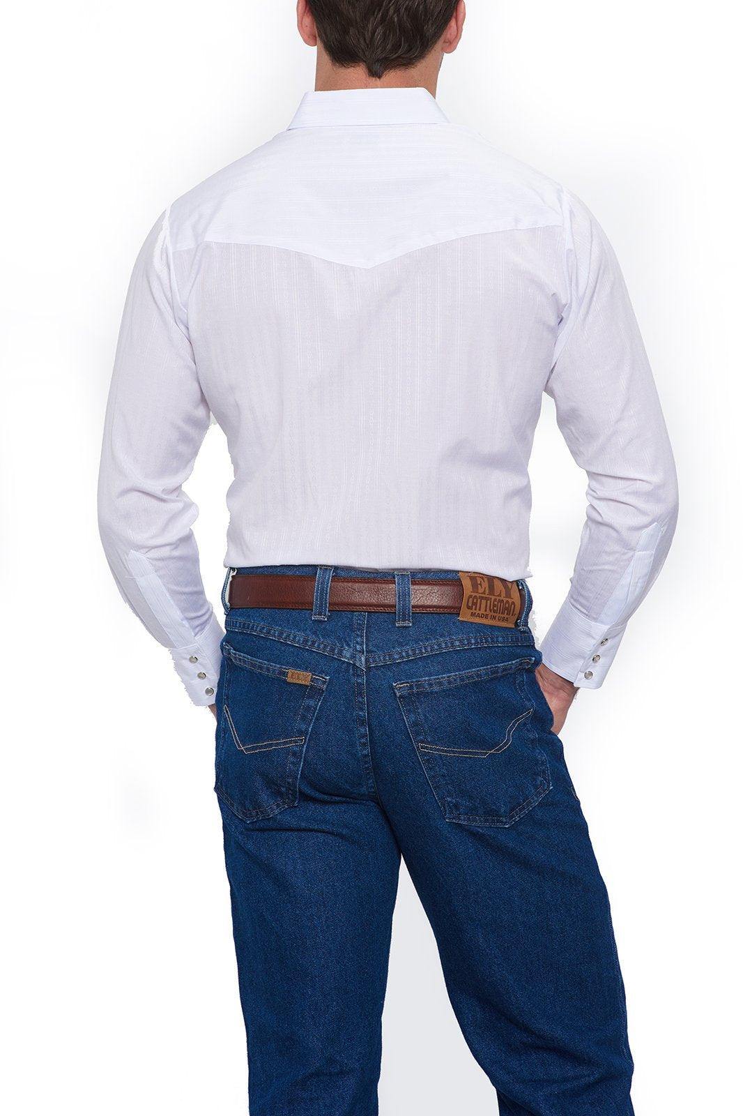 Ely Cattleman Mens L/S White Tone On Tone Snap Shirt - Ely Cattleman