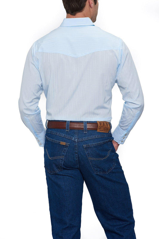 Ely Cattleman Mens L/S Blue Tone On Tone Snap Shirt - Ely Cattleman