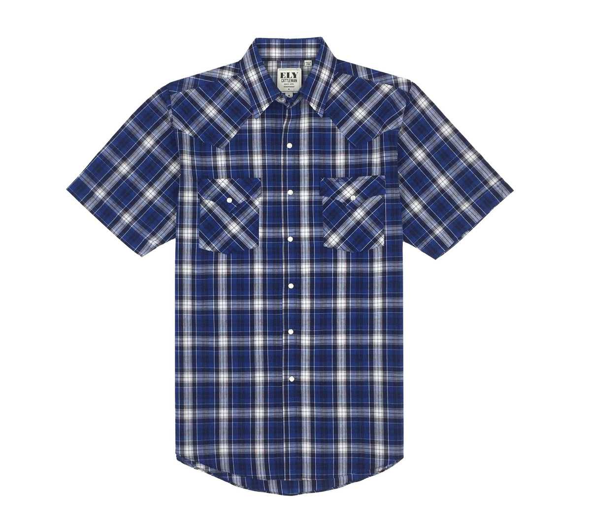 Ely Cattleman Blue Plaid short sleeve plaid shirt - Flyclothing LLC