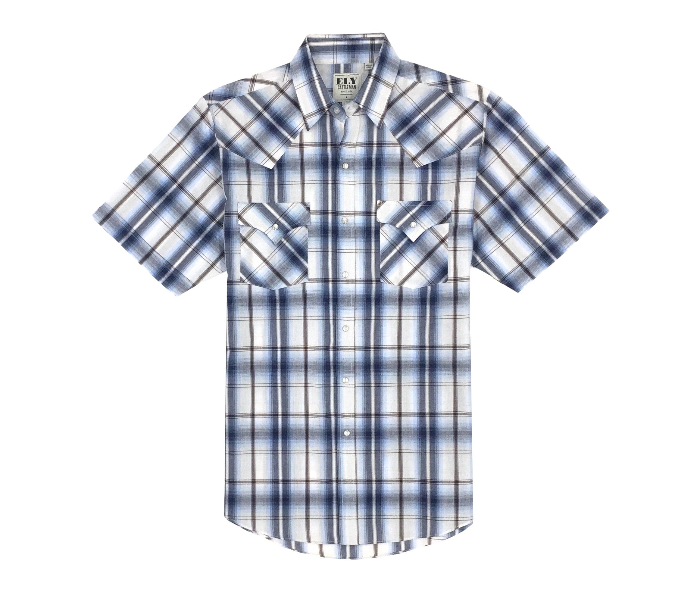 Ely Cattleman Chambray Plaid short sleeve plaid shirt - Flyclothing LLC