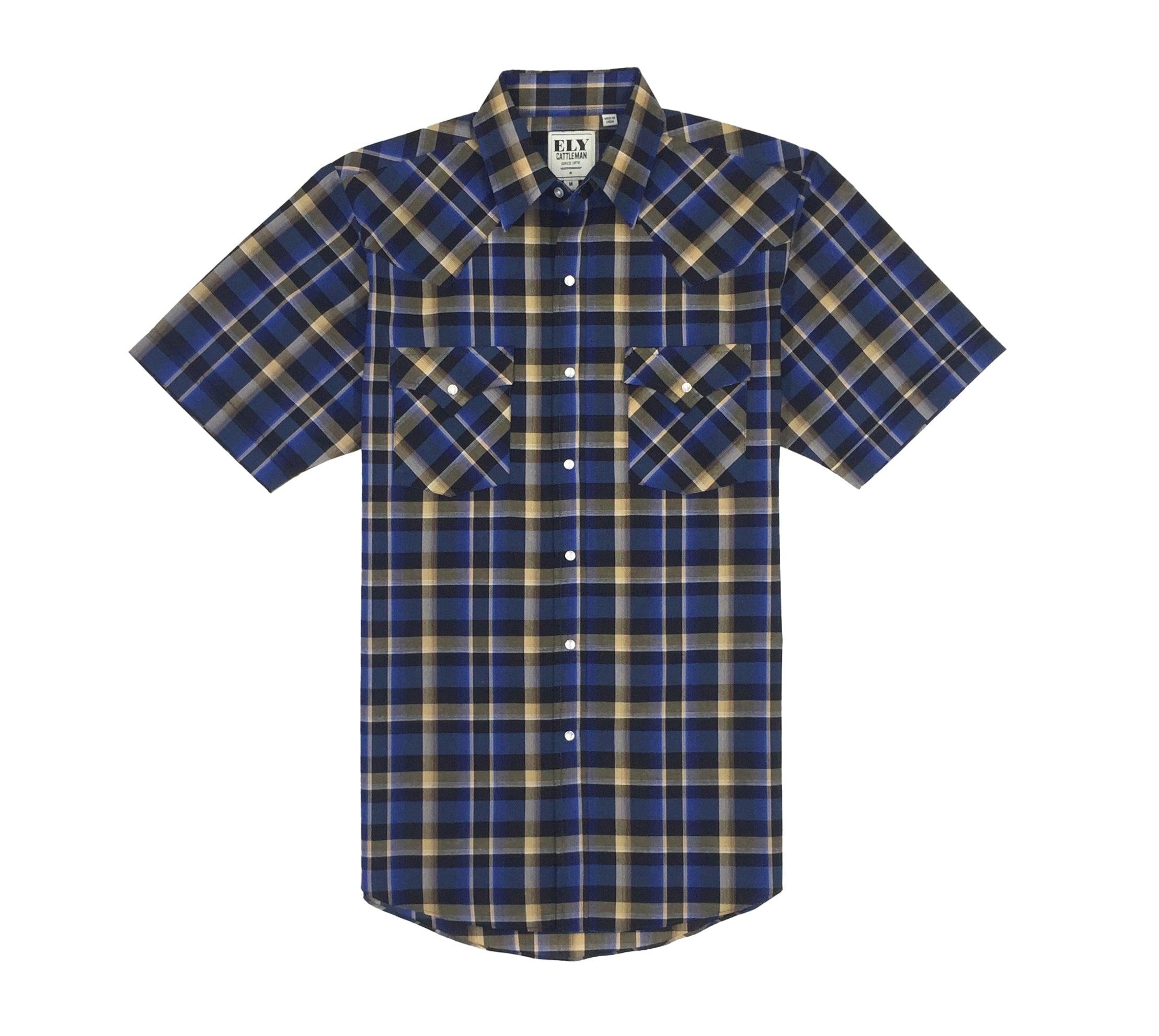 Ely Cattleman Khaki Plaid short sleeve plaid shirt - Flyclothing LLC