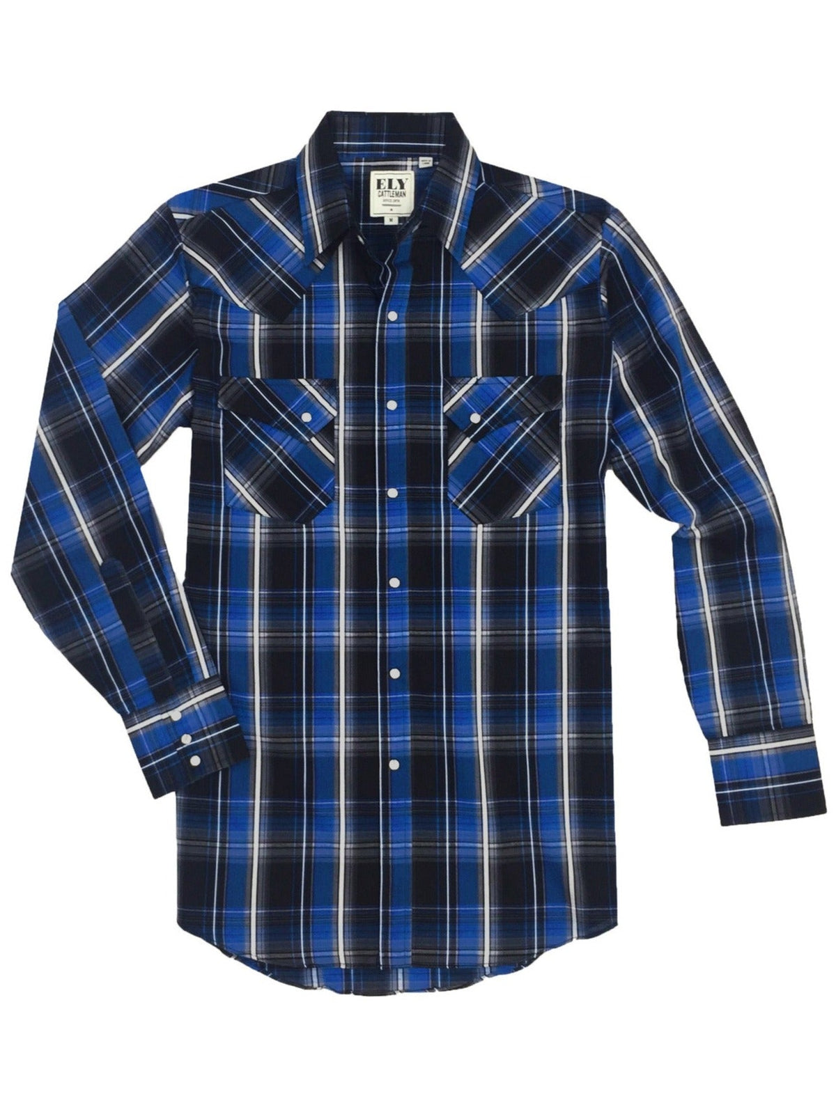 Ely Cattleman Men's Long Sleeve Textured Blue Plaid Shirt