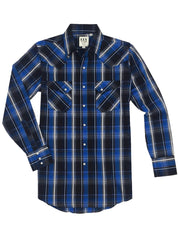 Ely Cattleman Men's Long Sleeve Textured Blue Plaid Shirt