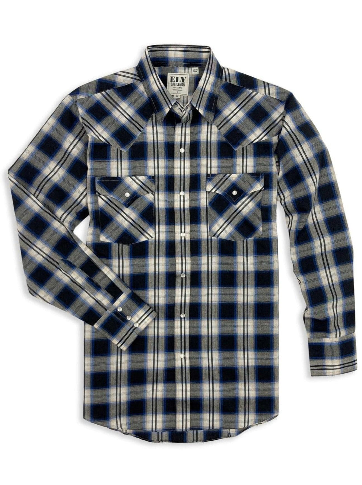 Ely Cattleman Men's Long Sleeve Textured Plaid Black Shirt