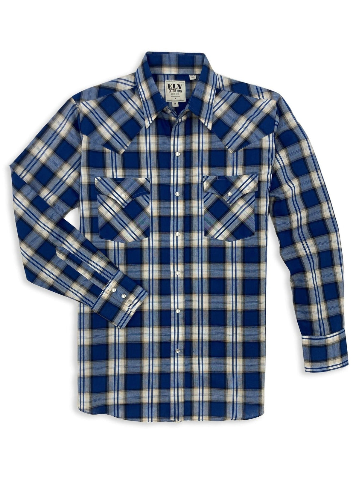 Ely Cattleman Men's Long Sleeve Textured Plaid Mallard Shirt