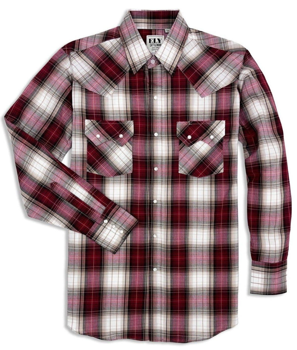 Ely Cattleman mens long-sleeve textured plaid Shirt Red - Flyclothing LLC