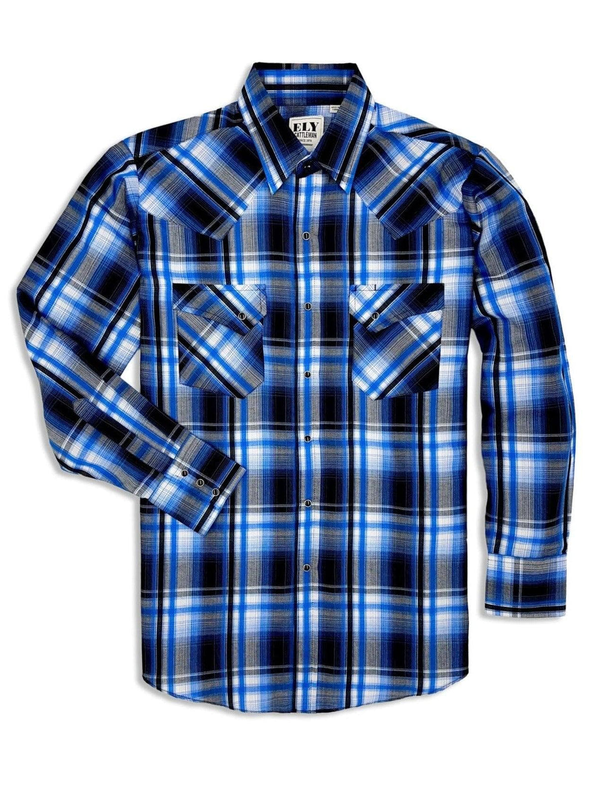 Ely Cattleman Men's Long Sleeve Textured Royal Plaid Shirt