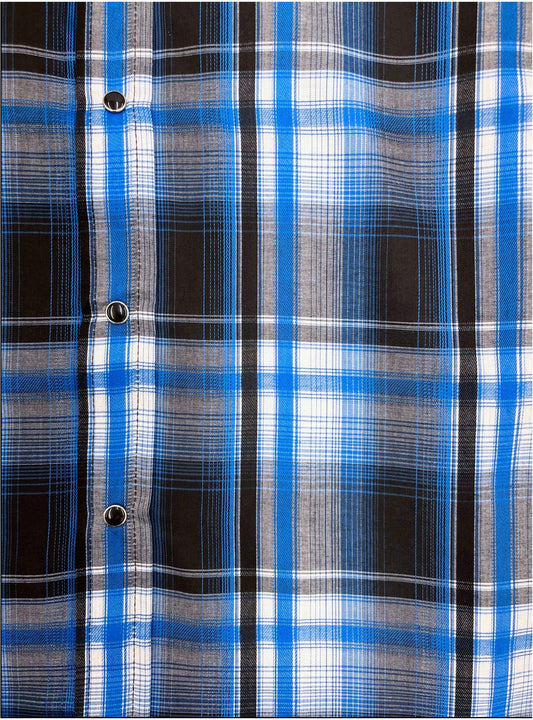 Ely Cattleman Men's Long Sleeve Textured Royal Plaid Shirt