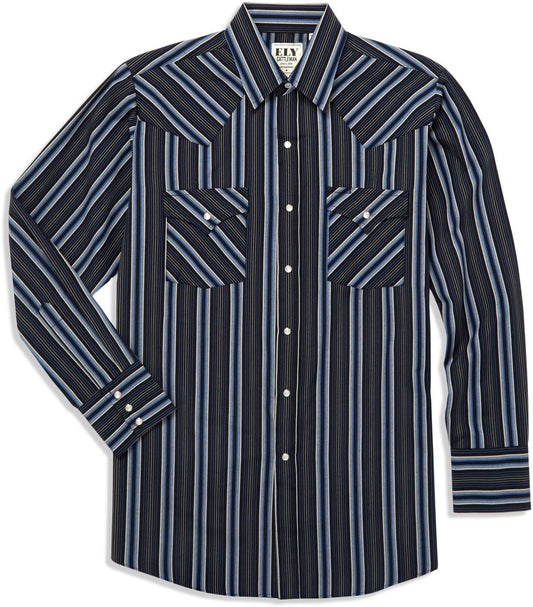 Ely Cattleman Black Textured Striped Long Sleeve Western Shirt - Flyclothing LLC