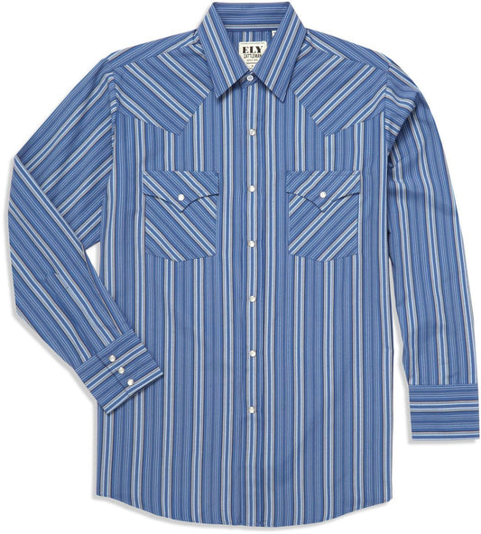 Ely Cattleman Blue Textured Striped Long Sleeve Western Shirt - Flyclothing LLC