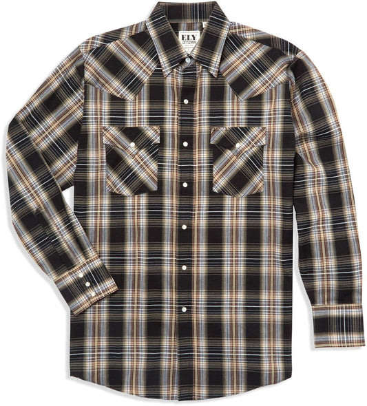 Ely Cattleman Black Textured Plaid Long Sleeve Western Shirt - Flyclothing LLC