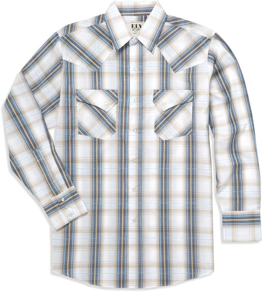 Ely Cattleman White Textured Plaid Long Sleeve Western Shirt - Flyclothing LLC