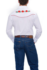 Ely Cattleman Mens L/S White Solid W/Red Rose Embroidery - Ely Cattleman