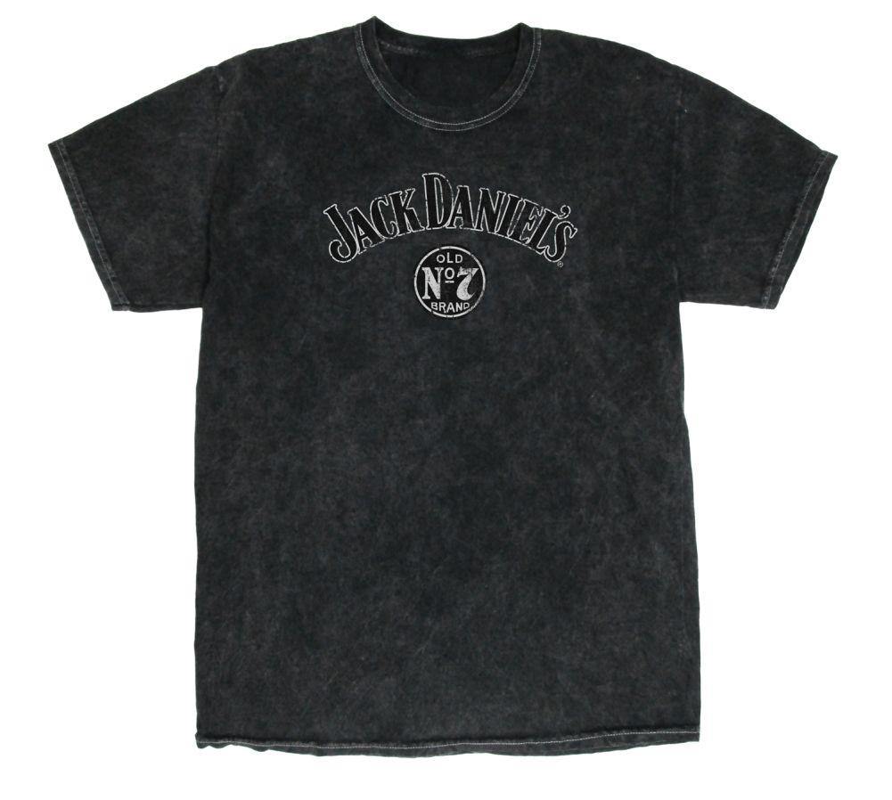 Jack Daniel's Mens S/S Black Vintage Mineral Wash Logo Tee Shirt - Jack Daniels Clothing