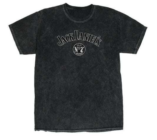 Jack Daniel's Mens S/S Black Vintage Mineral Wash Logo Tee Shirt - Jack Daniels Clothing