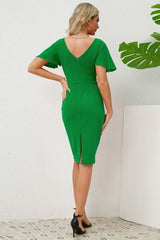 Slit Round Neck Flutter Sleeve Dress - Flyclothing LLC