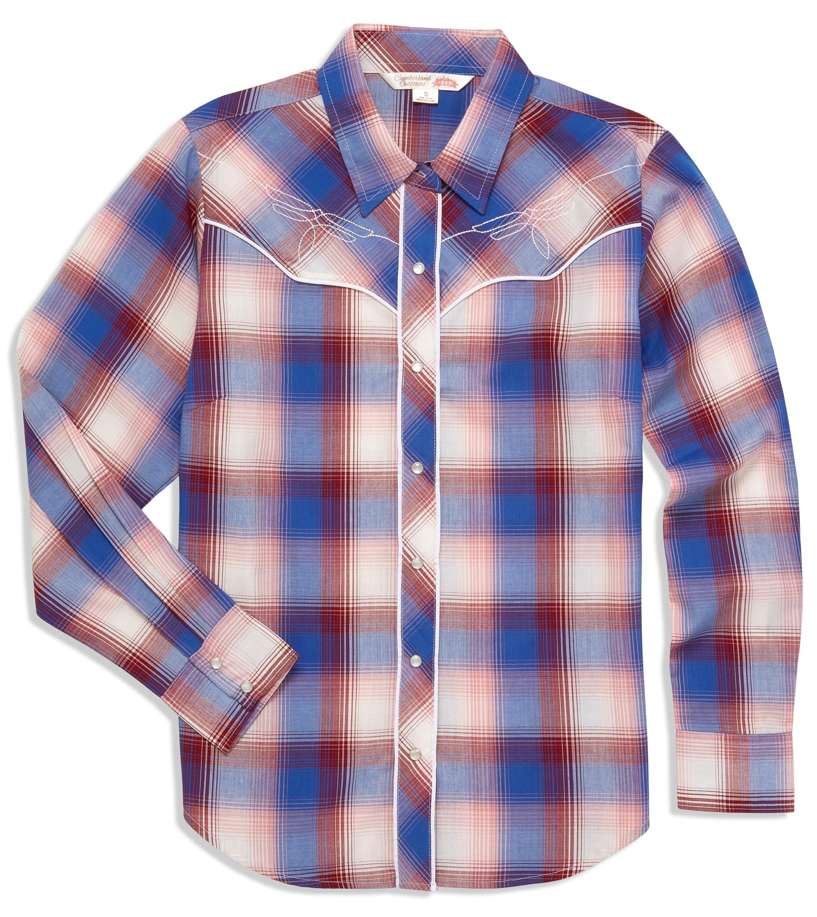 Women's Ely Cattleman Plaid Western Snap Shirt with Bootstitch Embroidery - Flyclothing LLC