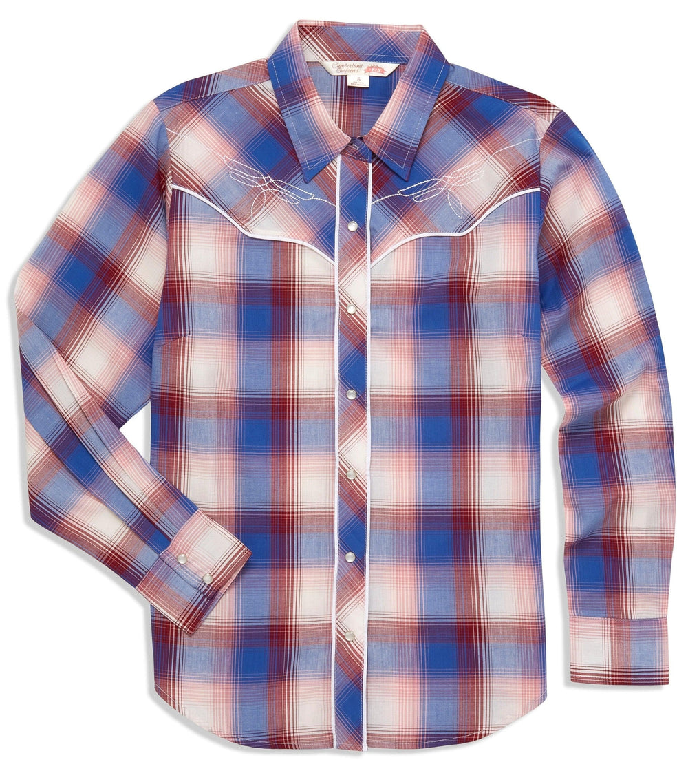 Women's Ely Cattleman Plaid Western Snap Shirt with Bootstitch Embroidery - Flyclothing LLC