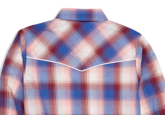 Women's Ely Cattleman Plaid Western Snap Shirt with Bootstitch Embroidery - Flyclothing LLC